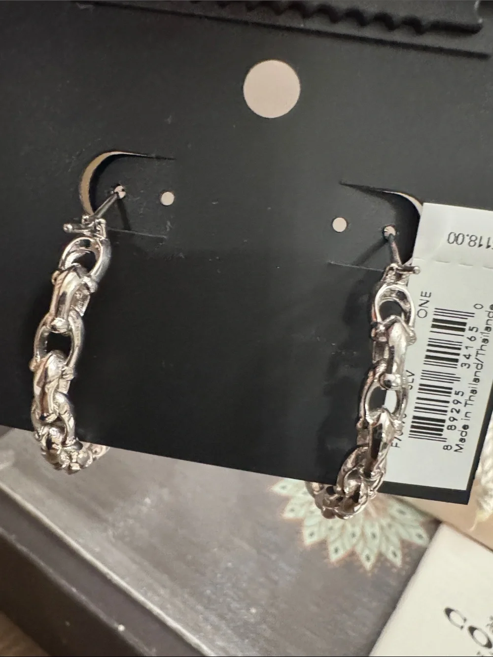#32 COACH Silver-Tone C-Link Hoop Earrings NWT w Coach Dust Bag & Paperwork - Picture 4 of 5